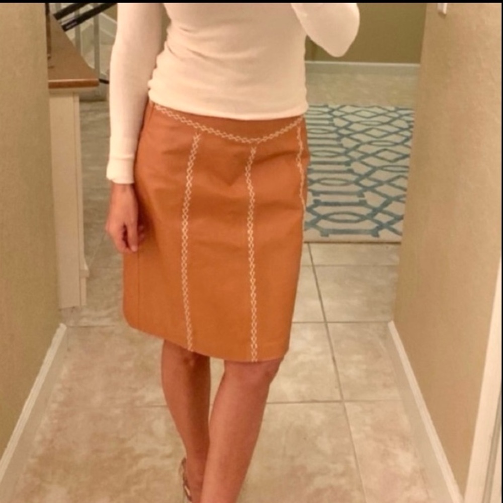 GAP Tan Genuine Leather Stitched Skirt - Picture 2 of 8
